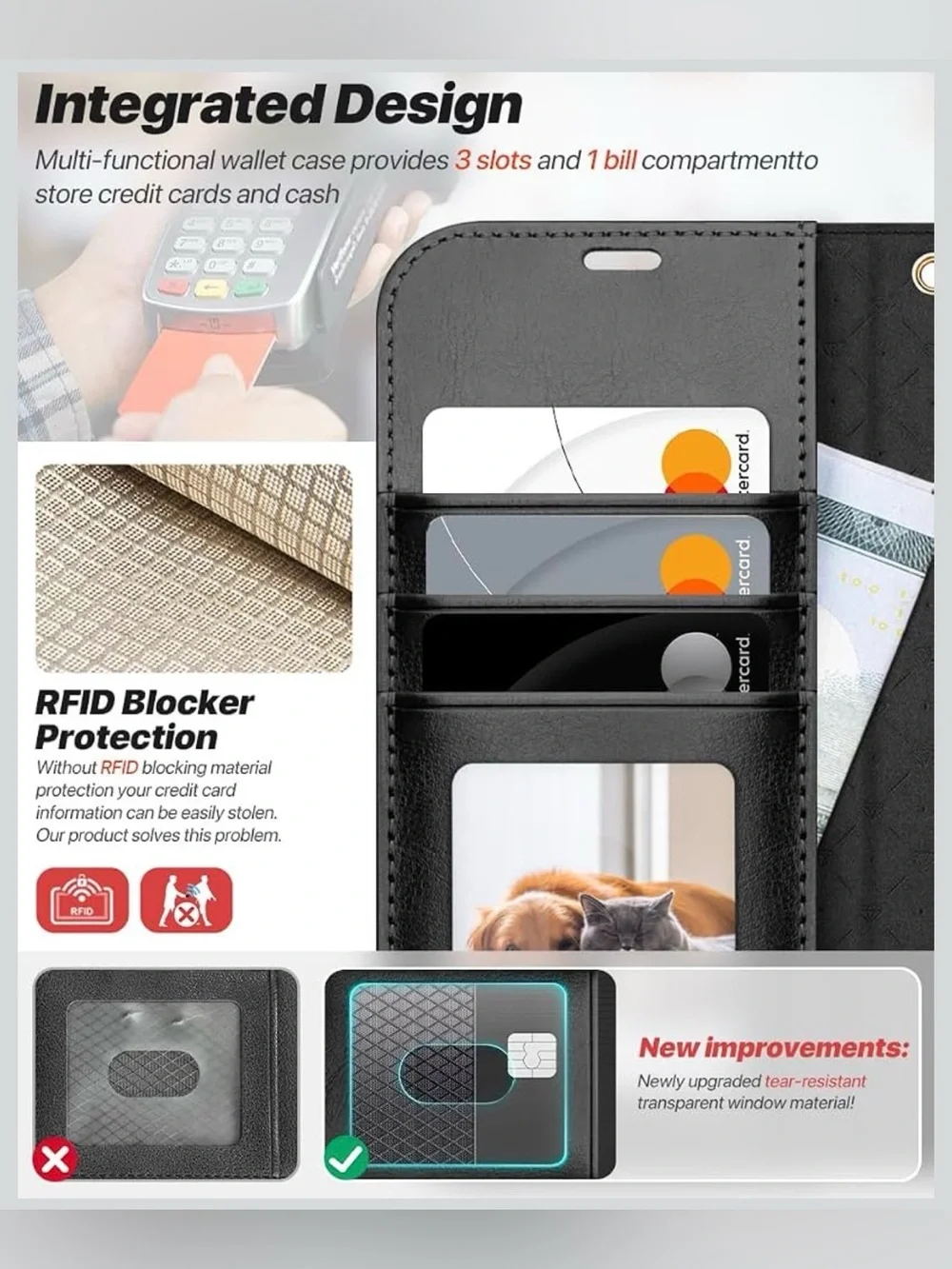iPhone 17 Detachable Wallet Case MagSafe Vegan Leather Black Shockproof RFID